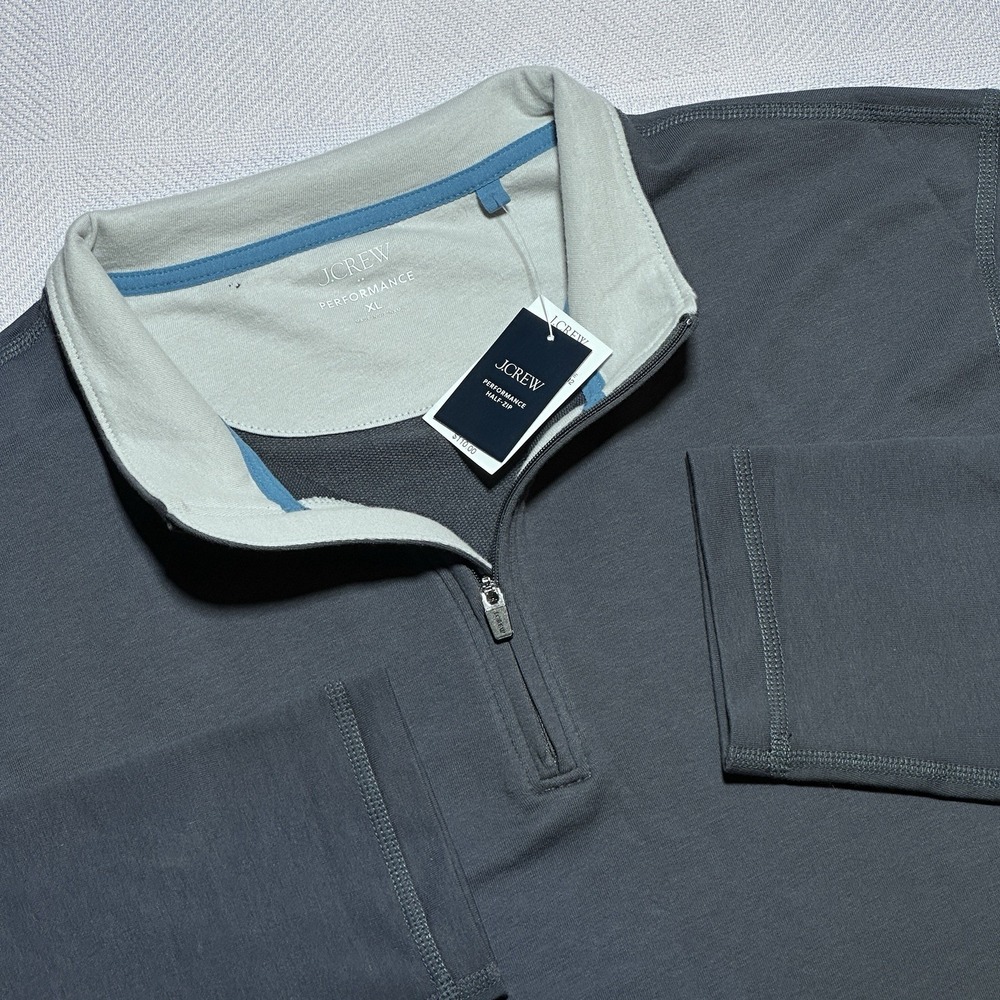 NEW J Crew Performance Half Zip Pullover Mens XL Gray Moisture Wicking Mock Neck